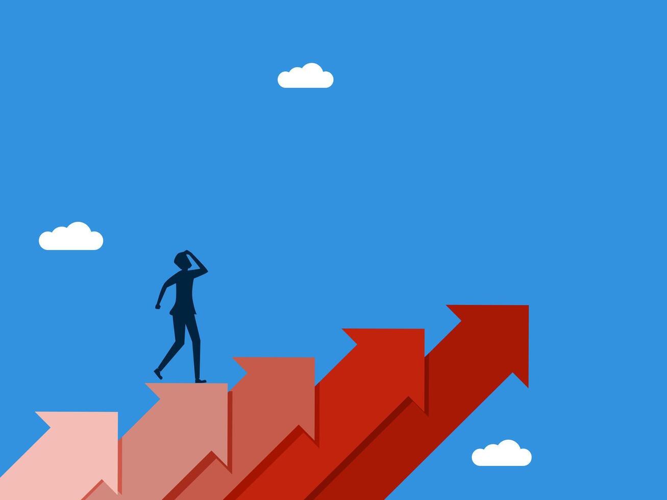 Businessman stepping up the stairs to arrow, to success. vector