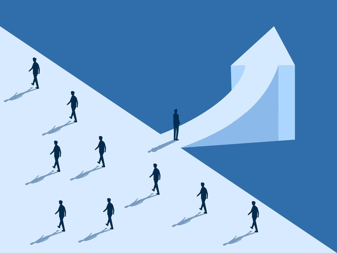 Leader thinks differently, Businessman steps into a new path for business opportunities different from the team vector