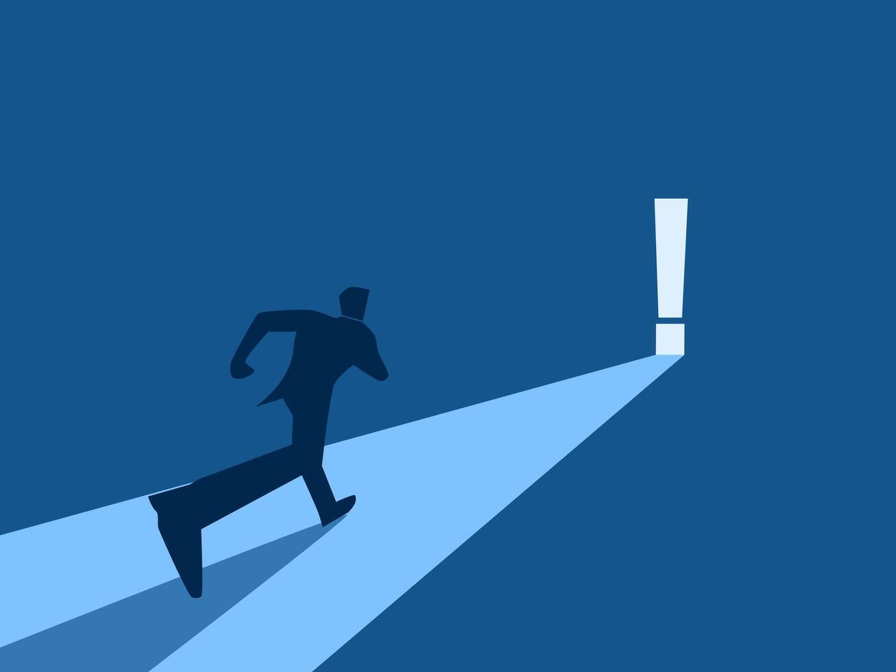 Mystery, Warning, Businessman running towards exclamation icon door vector