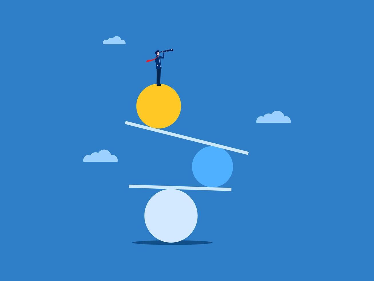 businessman balancing on two balls on a seesaw vector