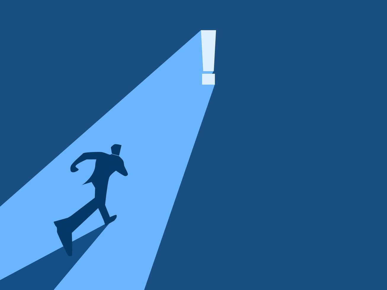 Find the answer, Mystery ,Businessman running towards warning icon vector
