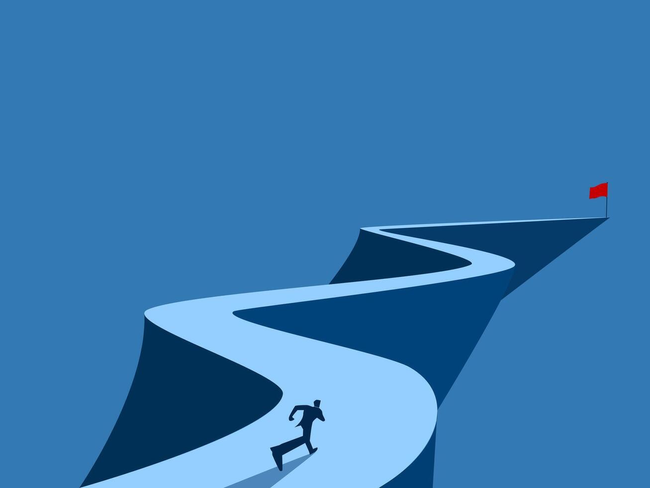 Endurance, Career path, Long term, Businessman running on a long and winding path to the flag vector