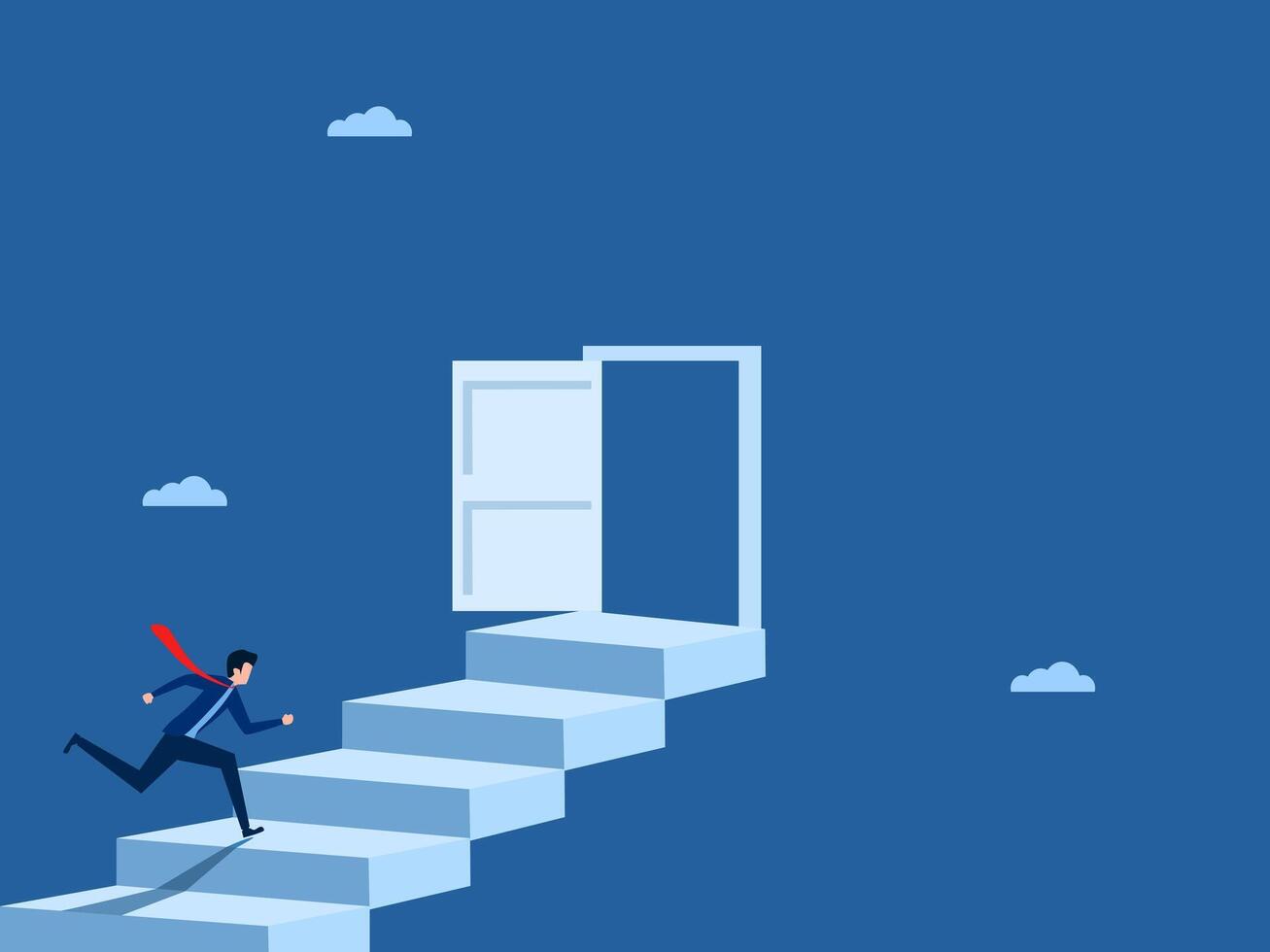 Business success, inspiration and business start up, businessman running to open door vector