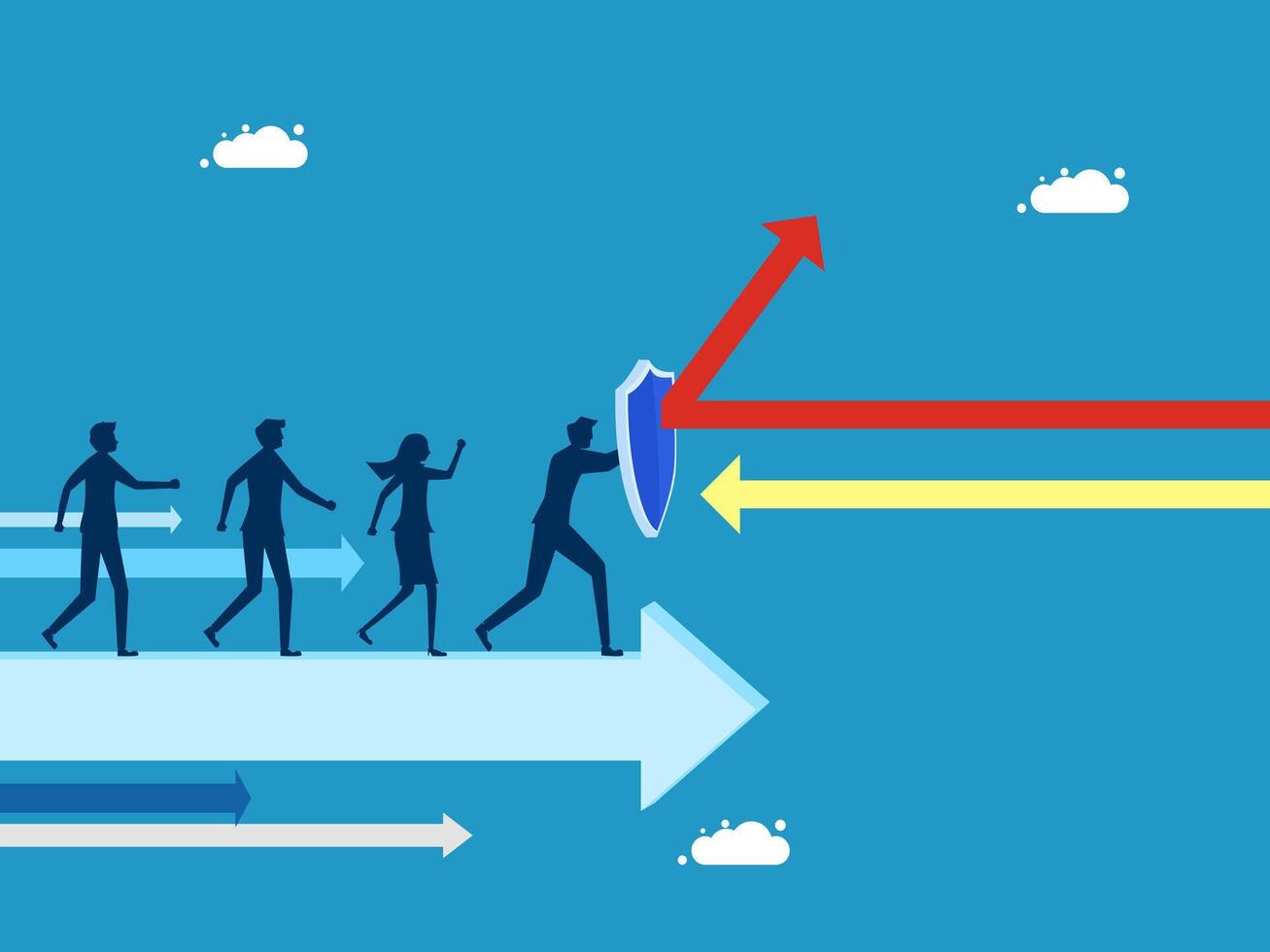 a group of people walking on an arrow with arrows pointing up vector
