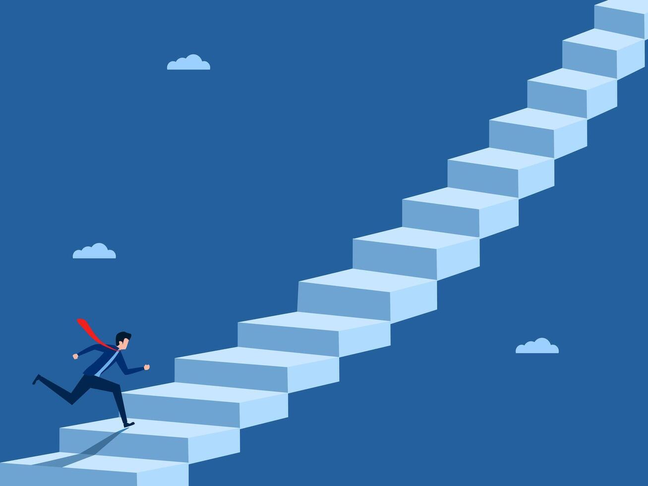 Growth, Businessman climbs a long ladder vector
