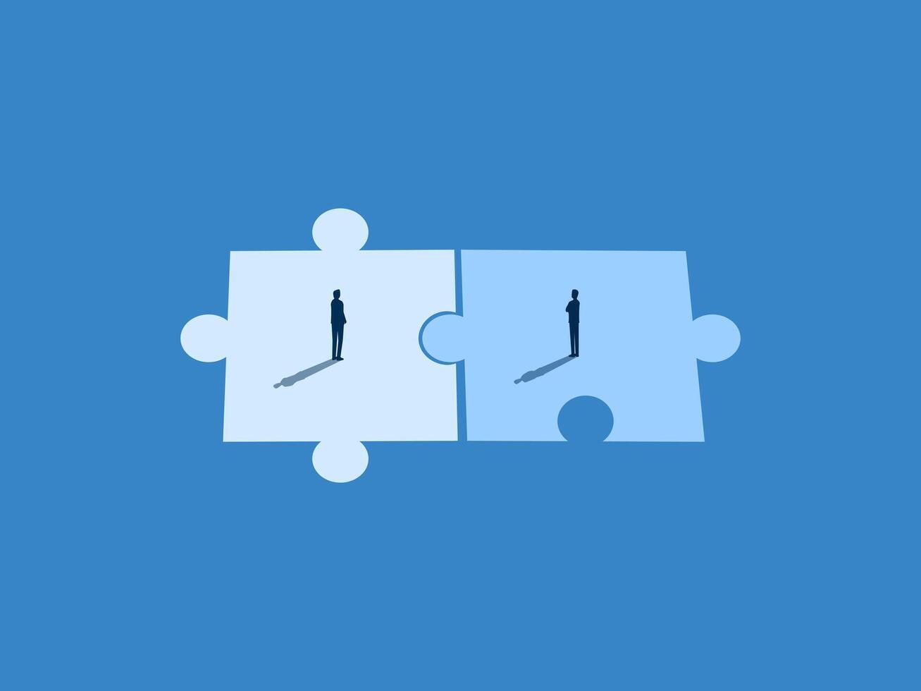 Partner, Binding Contract, Two Businessmen on Different Colored Puzzle Pieces vector