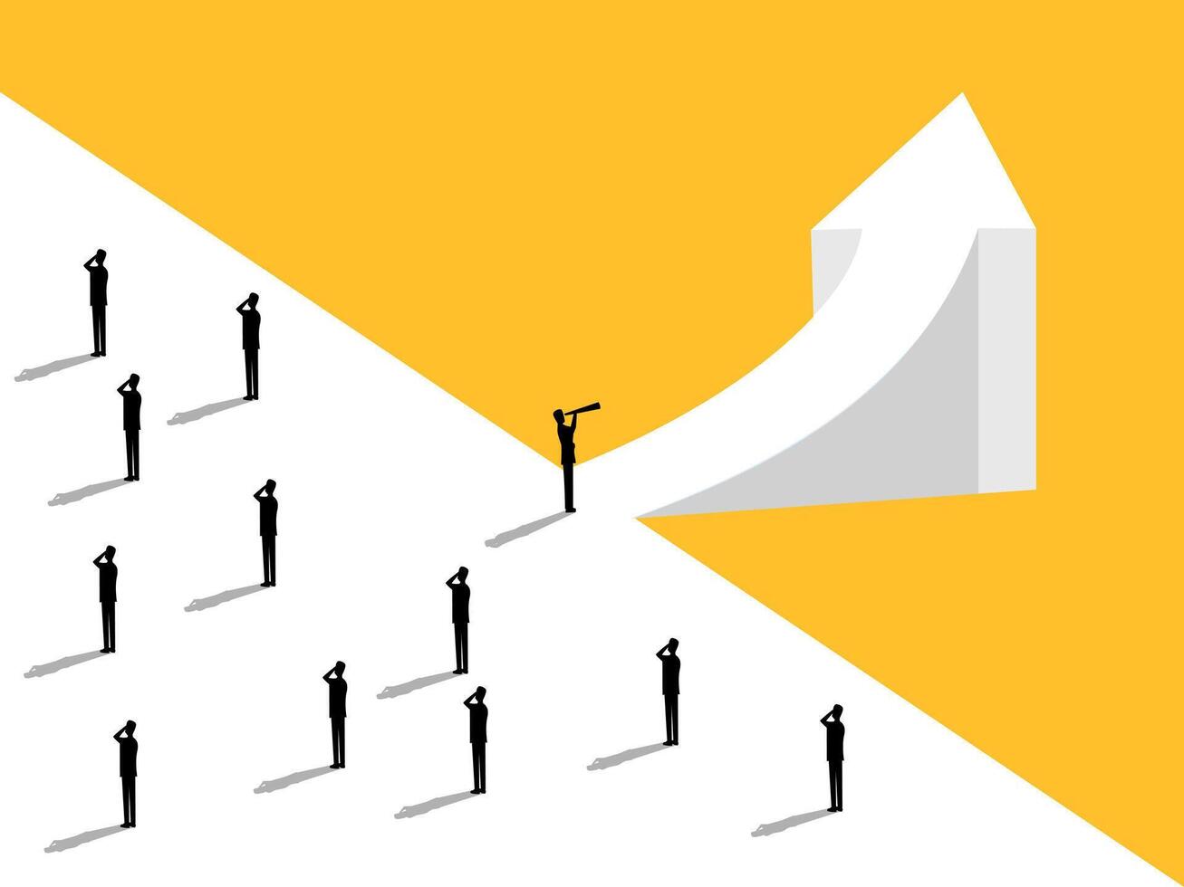 Leader, Vision, Businessman steps into a new path for business opportunities different from the team vector