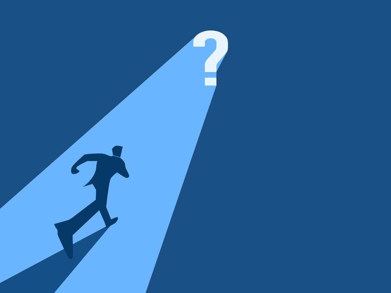 Solve the problem, Businessman running to the question icon shining the way. vector
