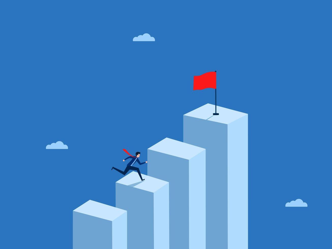 Committed to success, Businessman running up the graph to the red flag vector