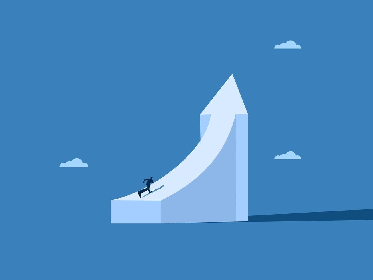 Determination for success, Endurance, Career path, Businessman running on an arrow pointing to growth vector