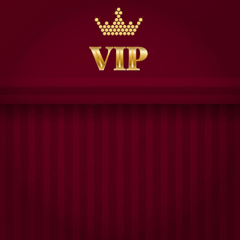 Red VIP vintage card with diamond crown. Striped background. illustration for casino, party, award, business vector