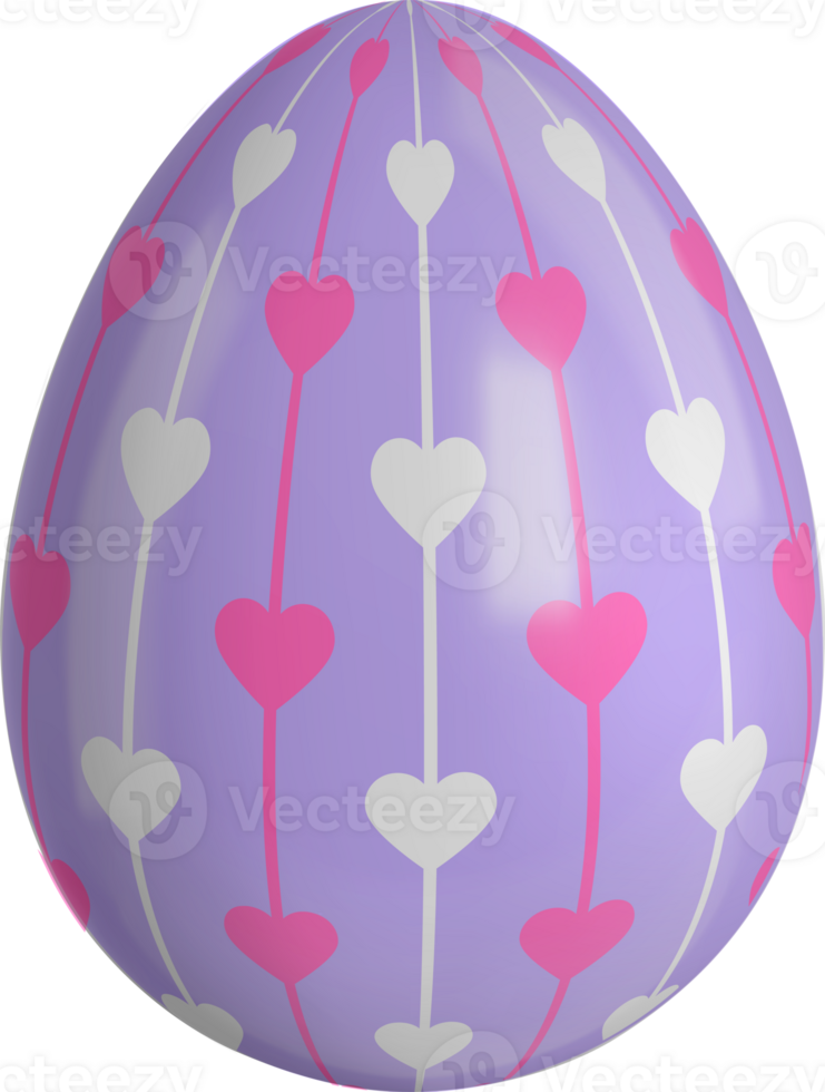 3d violet easter egg with hearts png