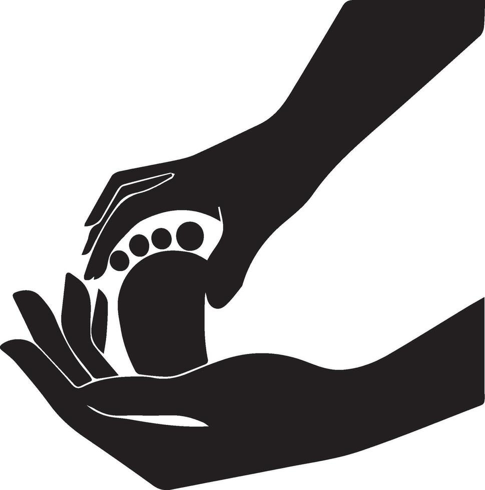 Hands and foot icon. Black on white. vector