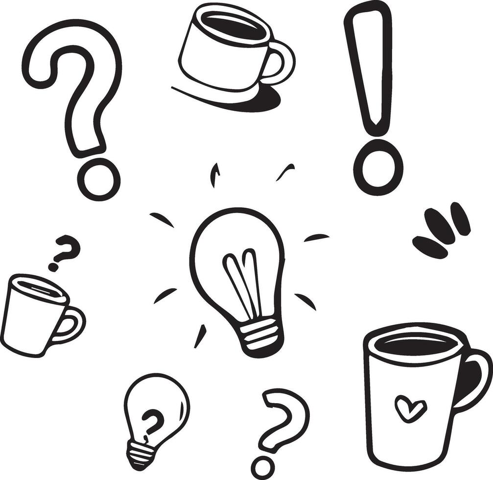Black-and-white artwork featuring four sketch-style icons. vector