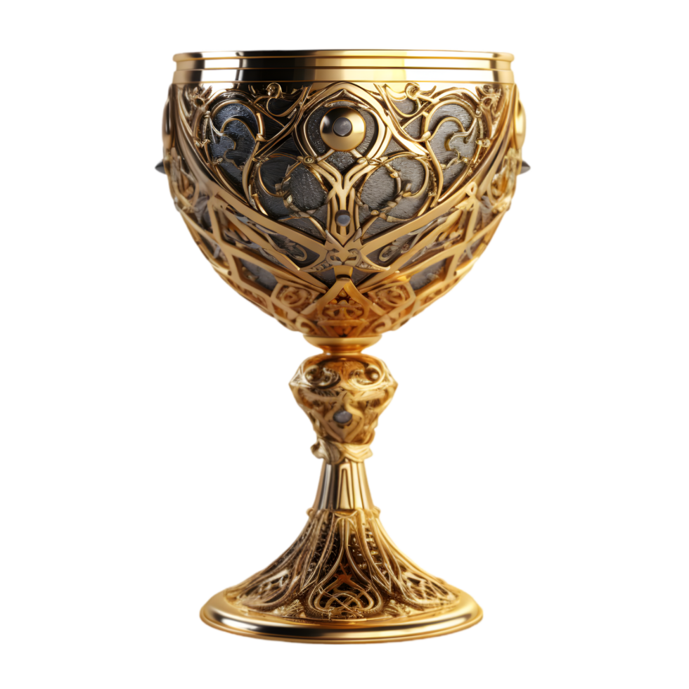Medieval golden goblet fantasy setting 3d render luxurious design artistic showcase ornate details png