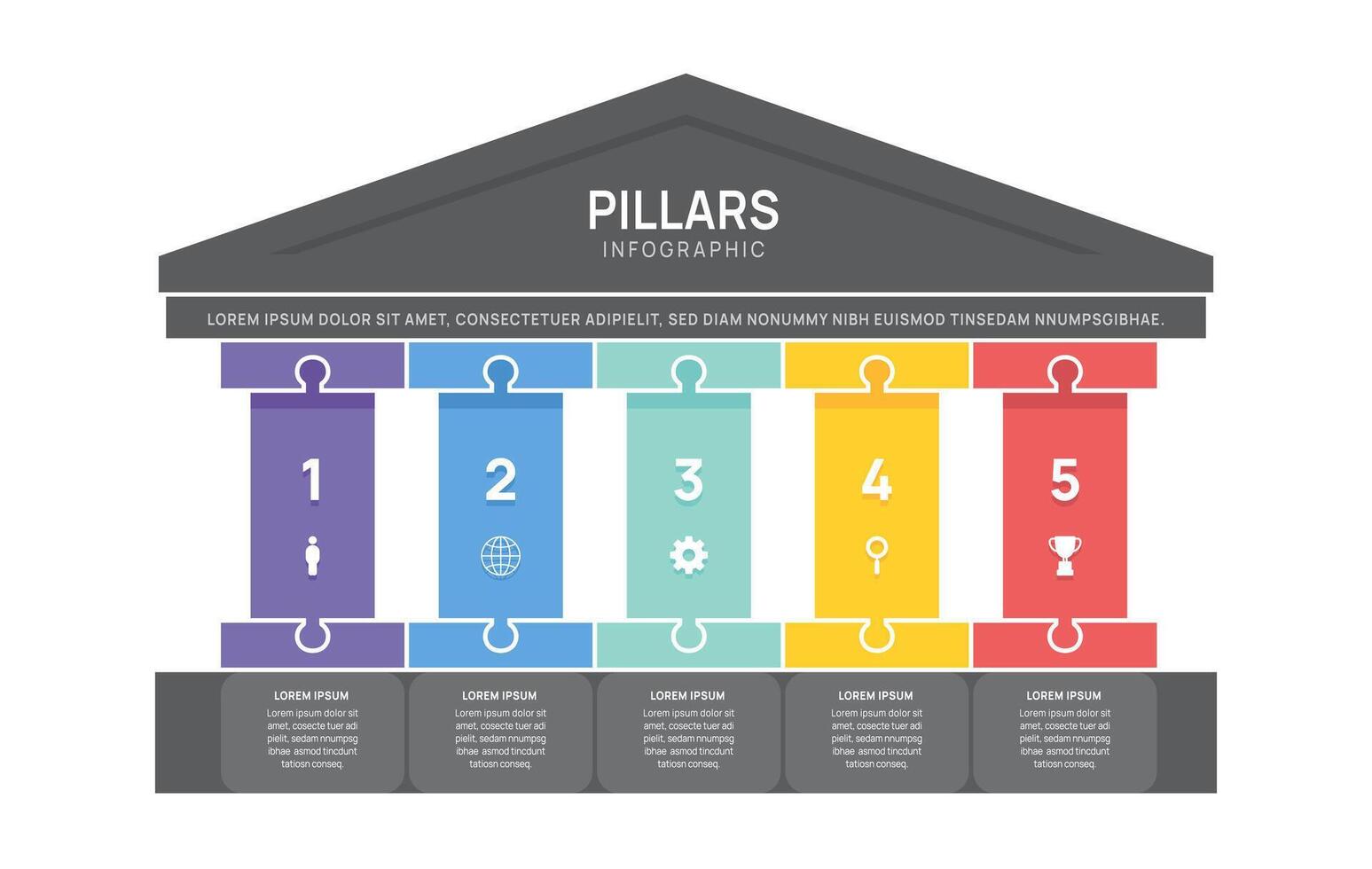 five pillars jigsaw framework Infographic diagram chart template for business presentation illustration. vector