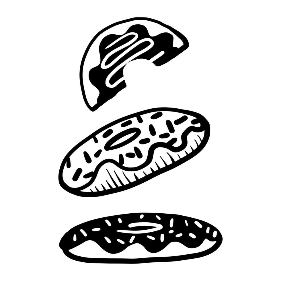 hand drawn donut doodle set vector