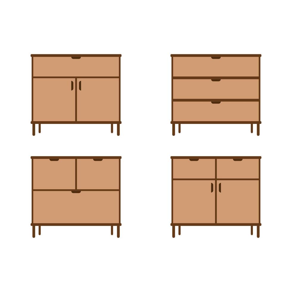 drawer, cupboard wood design furniture set isolated on white background vector