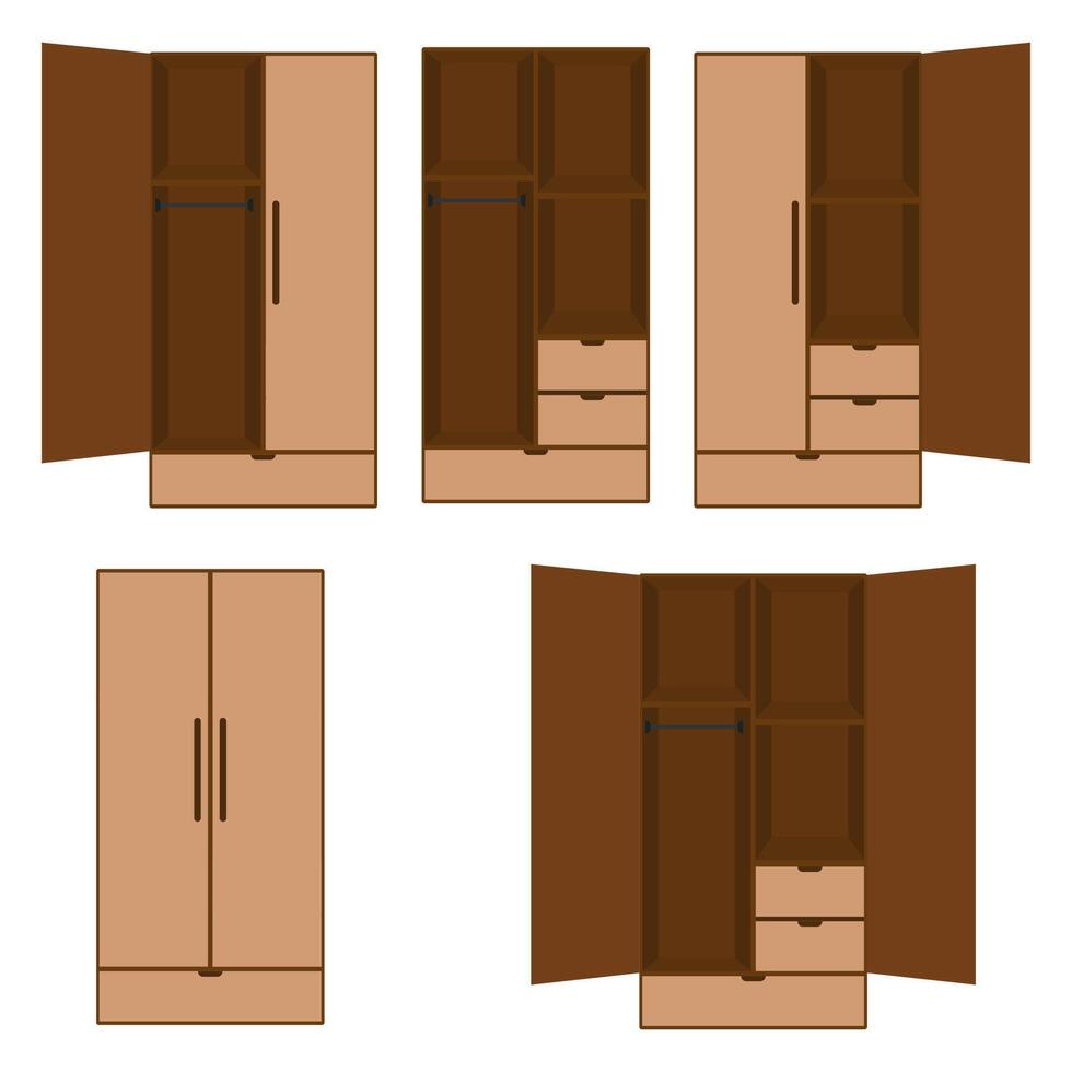 set of drawer, cupboard wood design furniture set isolated on white vector