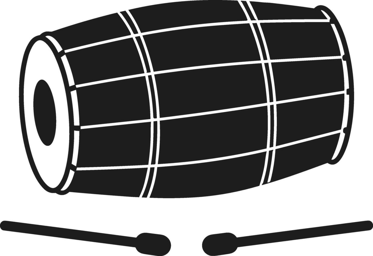 Dhol Drum Silhouette with Drumsticks - Traditional Percussion Instrument vector