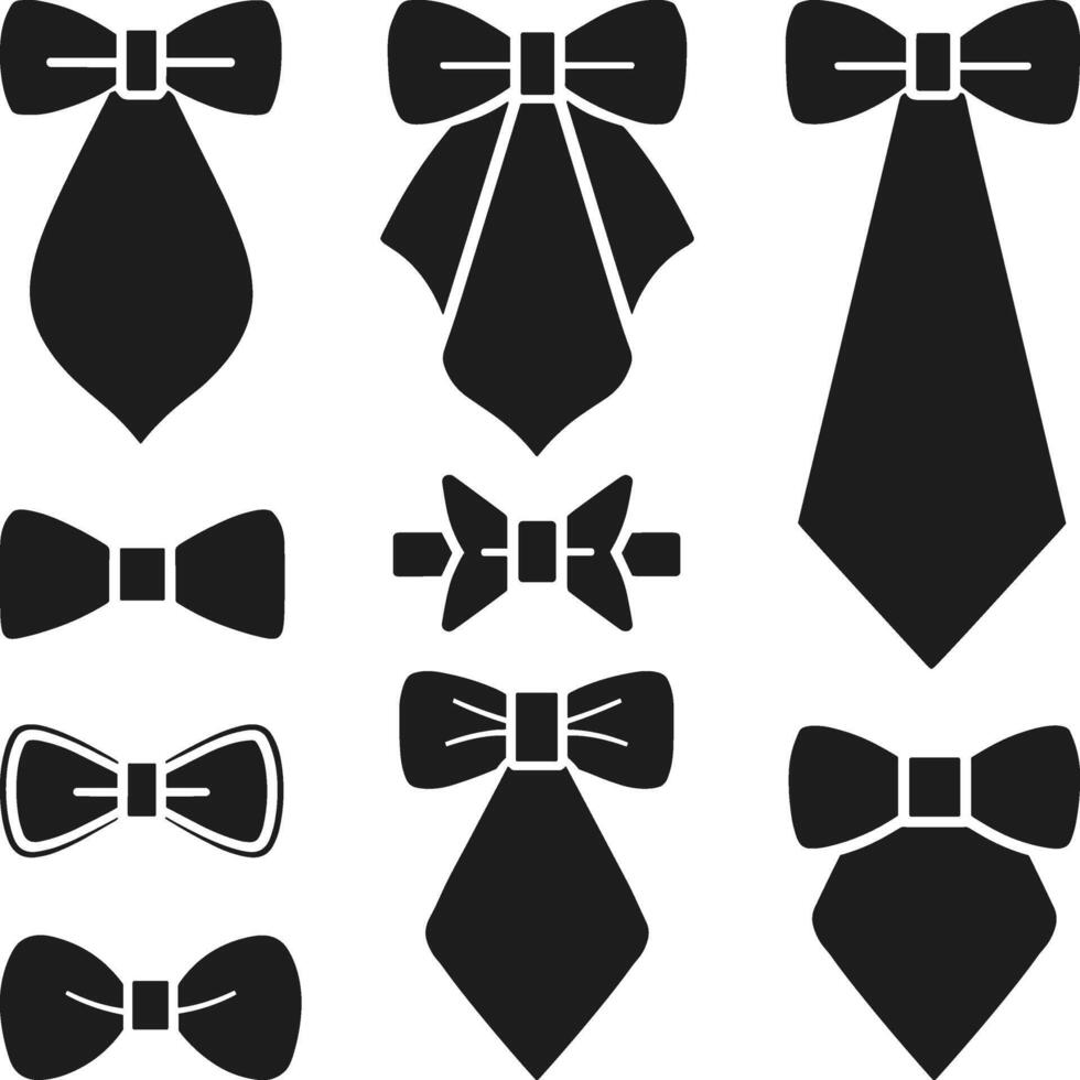 Elegant Bow Tie and Necktie Silhouette Set vector