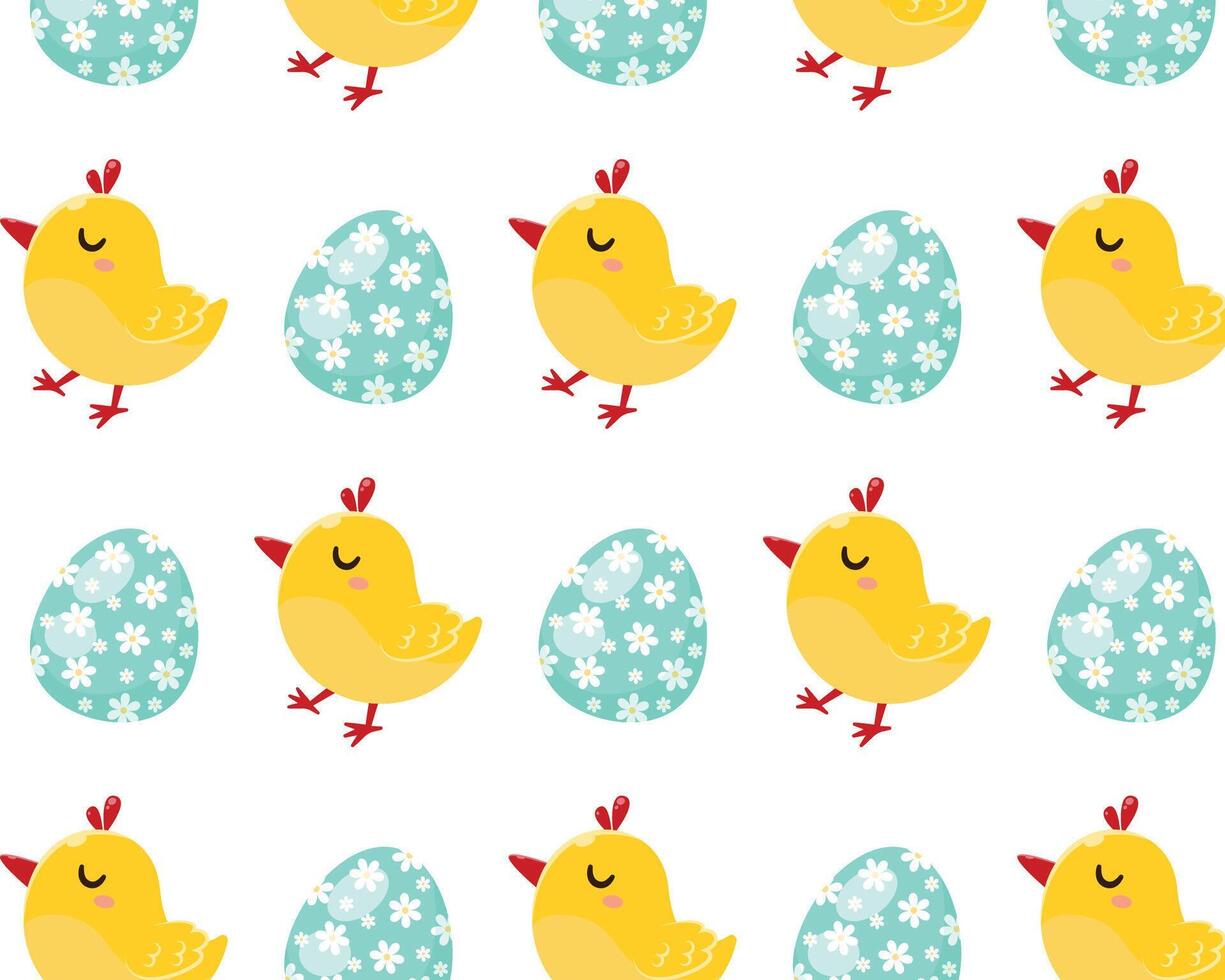 Chickens and easter eggs. pattern in cartoon style. vector