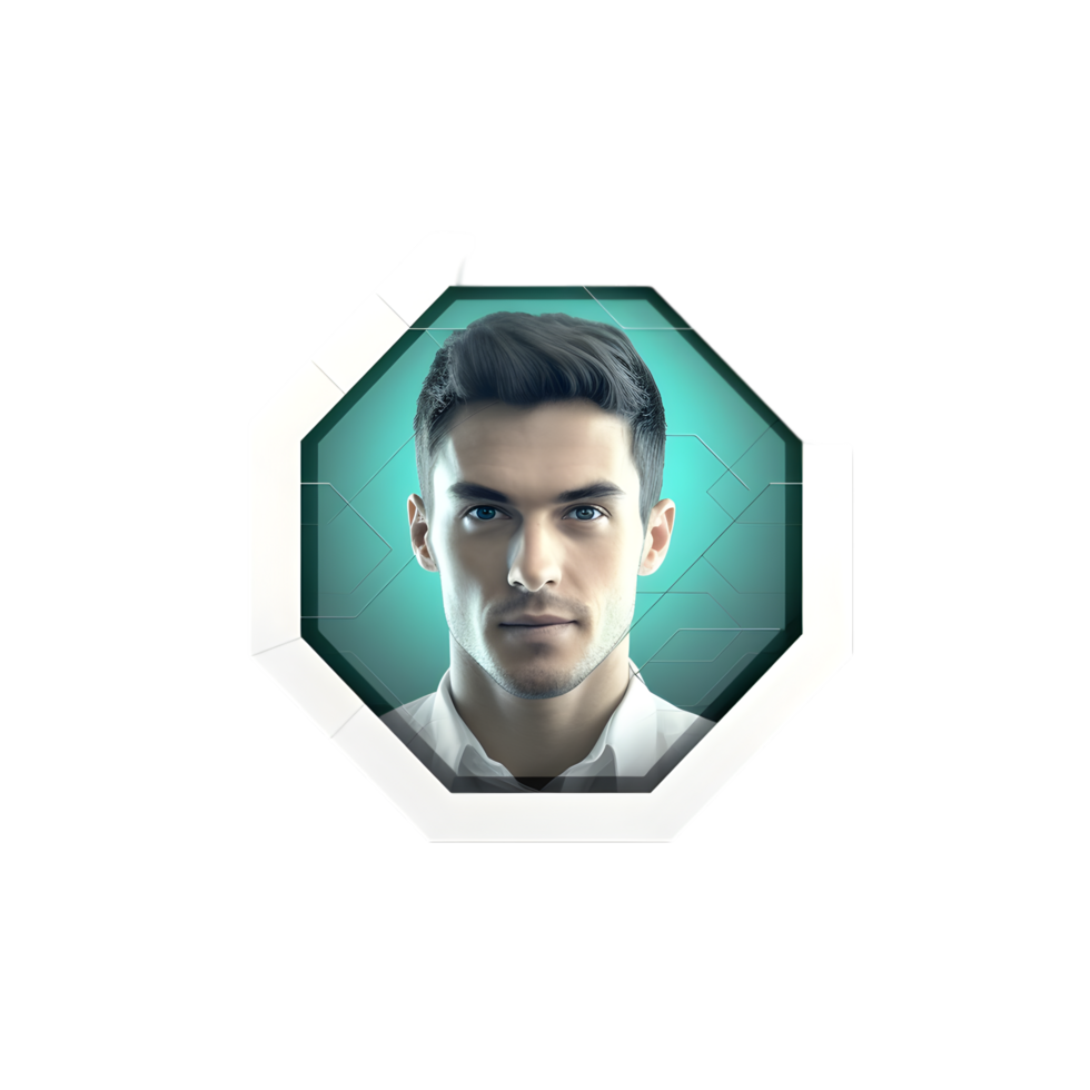 Innovative portrait of a young professional digital art futuristic setting close-up view technology concept png
