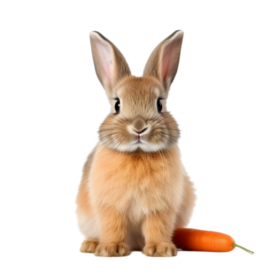Cute rabbit sitting with carrot in studio animal portrait adorable concept png