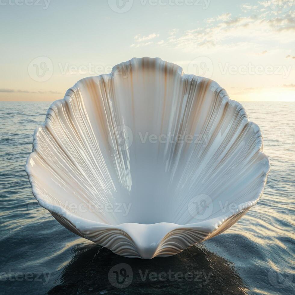A large shell sitting on the ocean floor photo