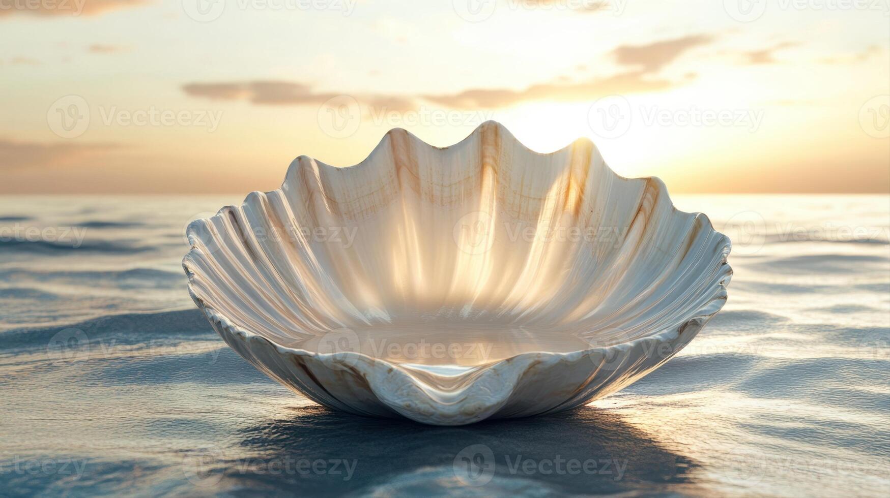 Shell on the beach at sunset photo