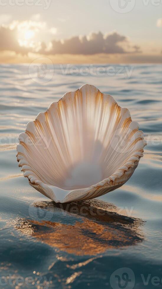 Shell at sunset 3d render photo