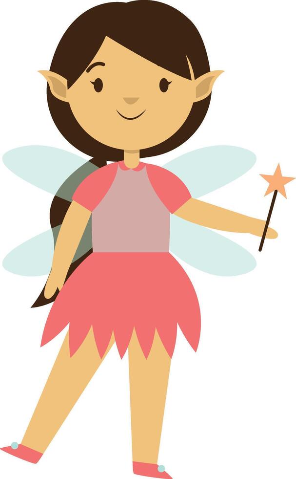Cute Little Fairy Character in Flat Cartoon Design. vector
