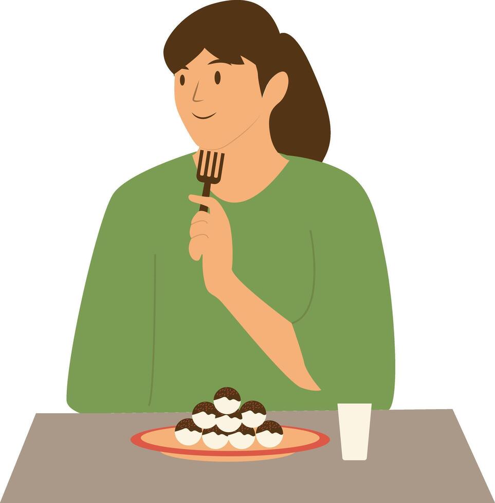 Illustration of Woman Eating Isolated on White Background. vector