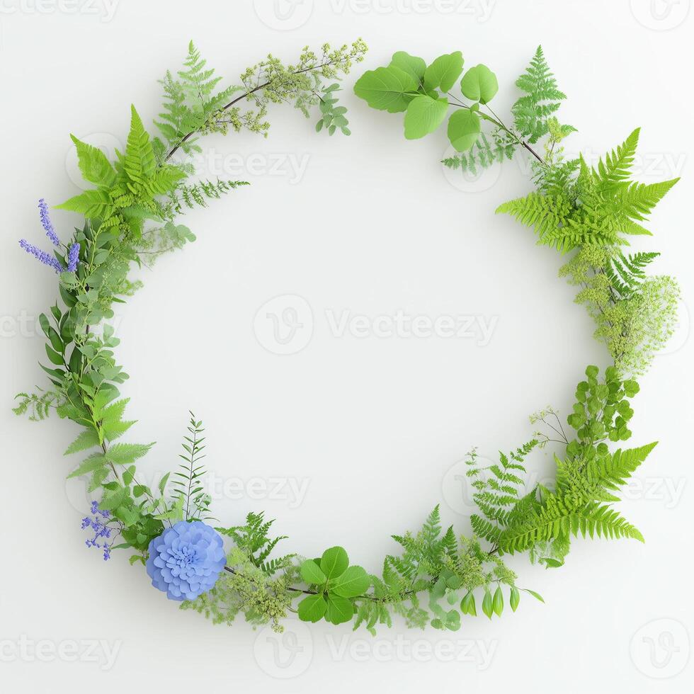 Flower wreath,green leaves on white background. Ideal for wedding invitations, botanical designs, branding,elegant decorative elements for seasonal greeting card photo