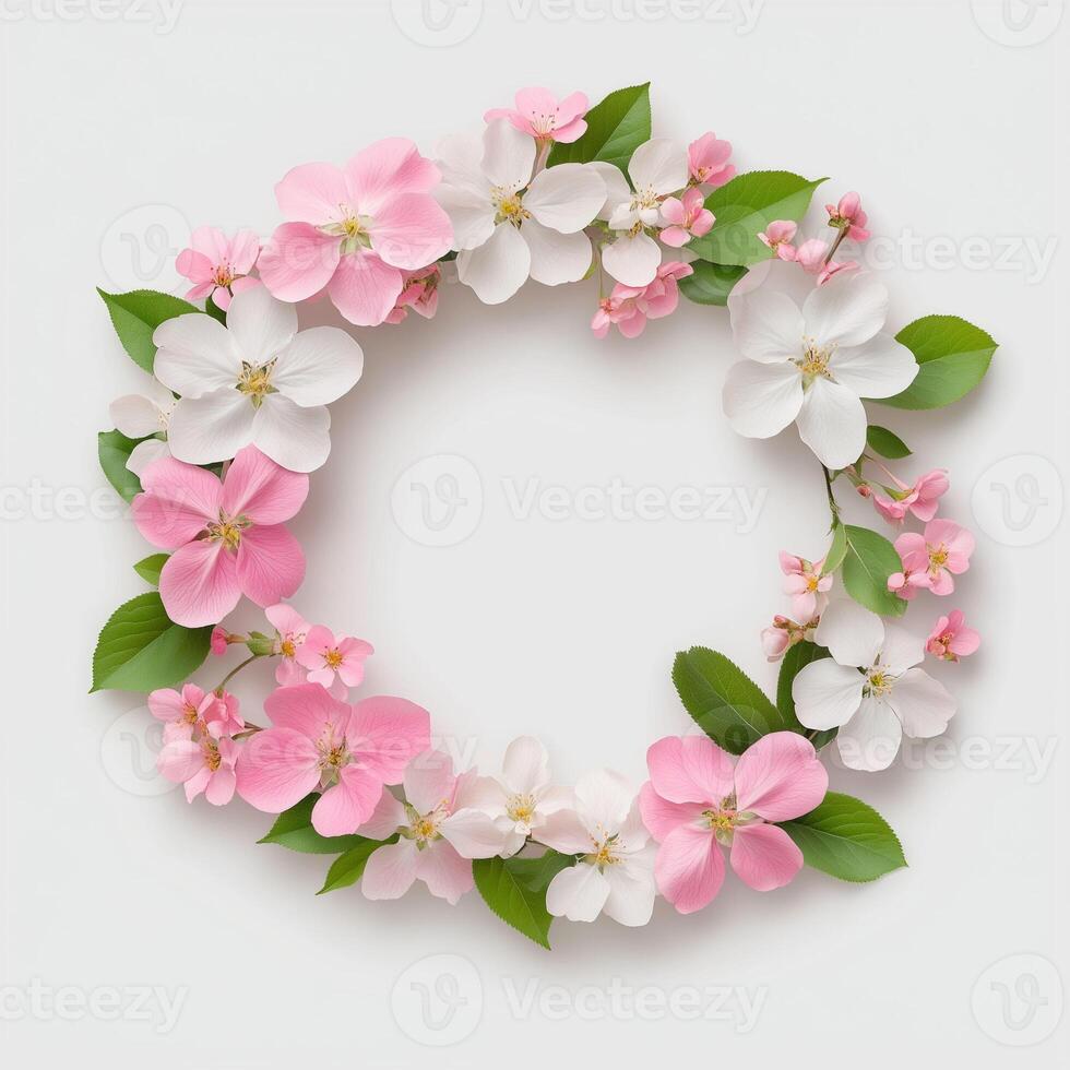 Flower wreath with green leaves on white background. Ideal for wedding invitations, botanical designs, branding,elegant decorative elements for seasonal greeting card photo