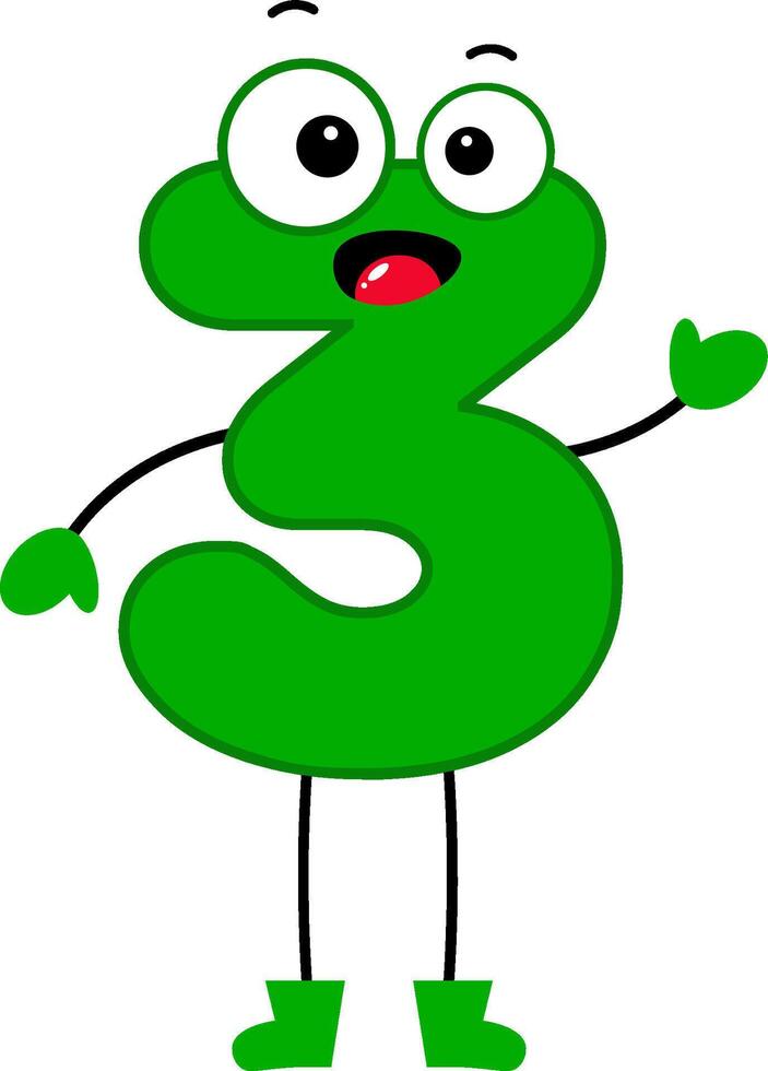 a cartoon number 3 with arms and eyes vector