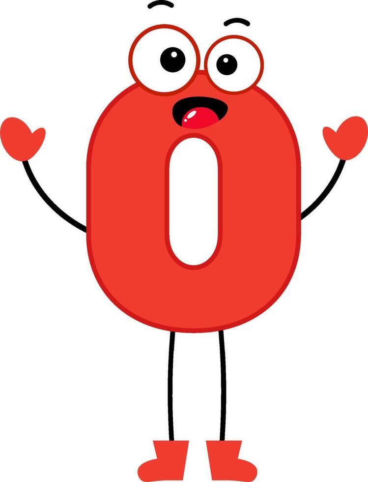 a cartoon red number 0 with arms and eyes vector