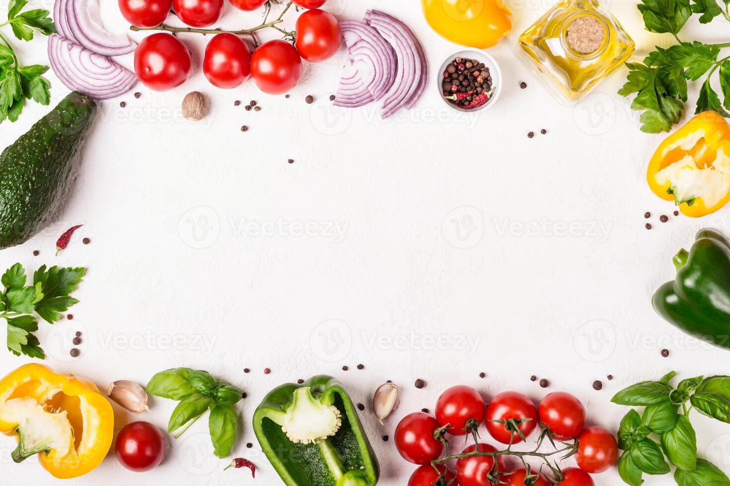 Fresh Vegetables frame with place for text. Healthy food or diet concept photo