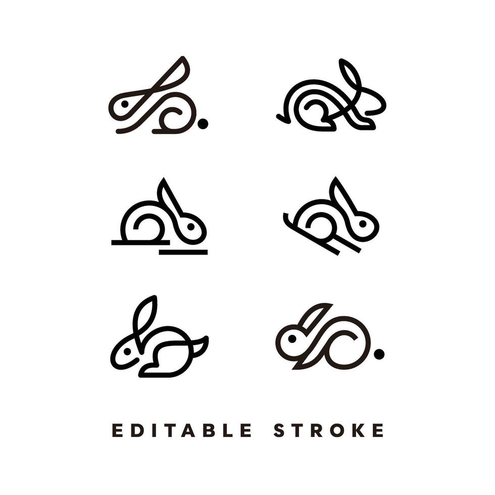 set of line rabbit editable stroke icon vector