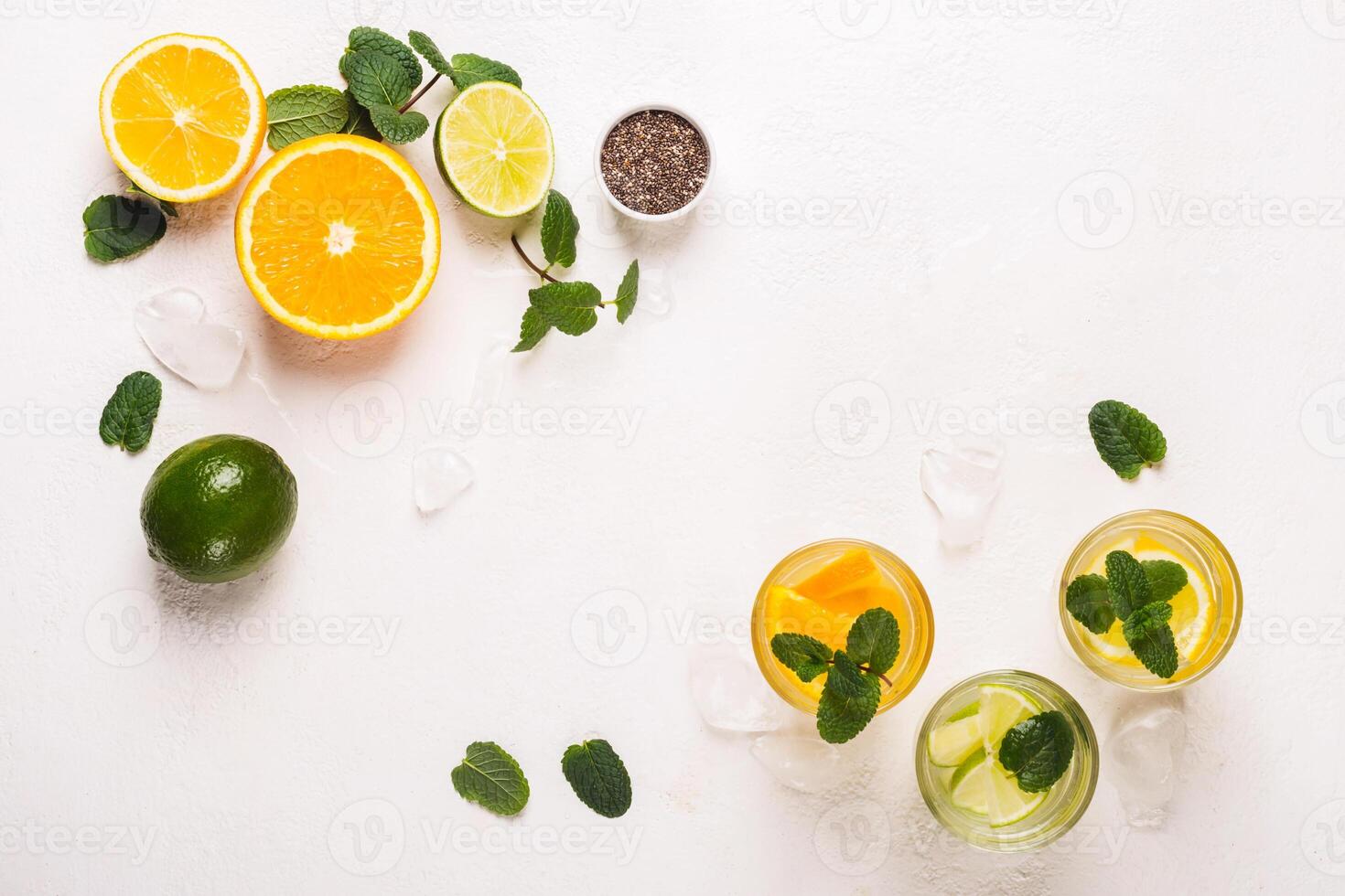 set of refreshing citrus lemonade and ingredients photo