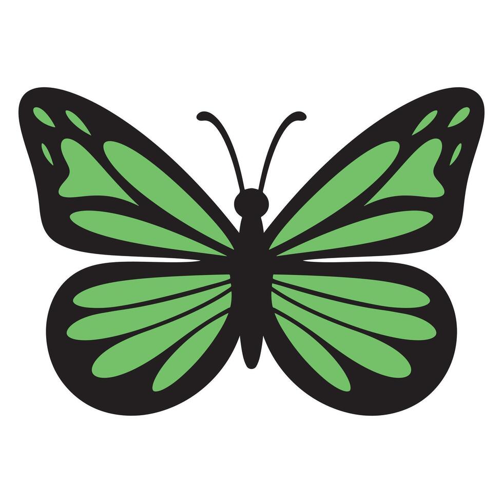 Simple hand drawn single green butterfly illustration isolated on white background vector