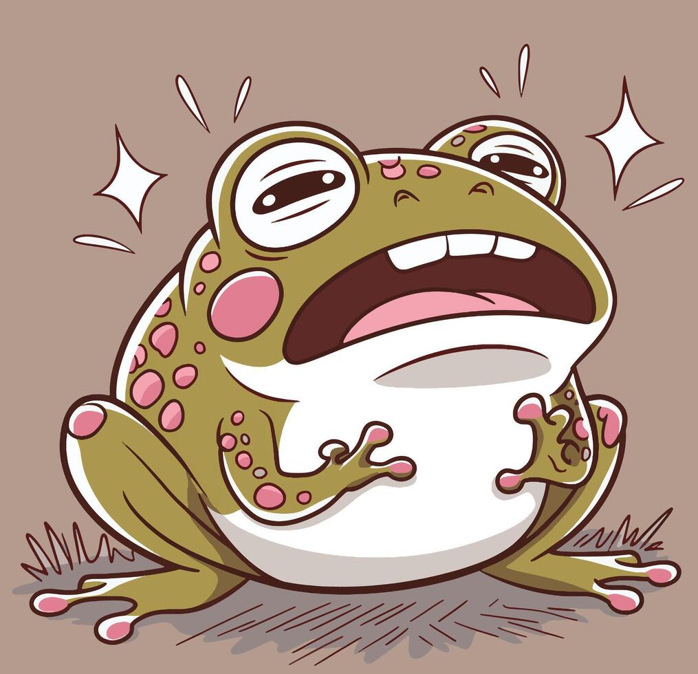 A whimsical illustration of a sad frog captures a sense of disappointment. vector