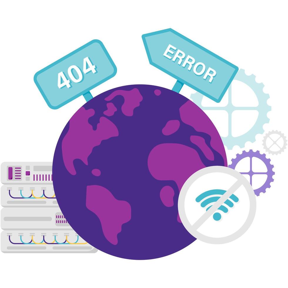 globe and internet error and network disruptions vector