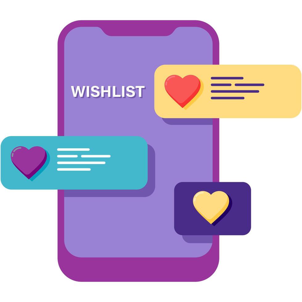 wishlist on a smartphone, digital marketplace vector