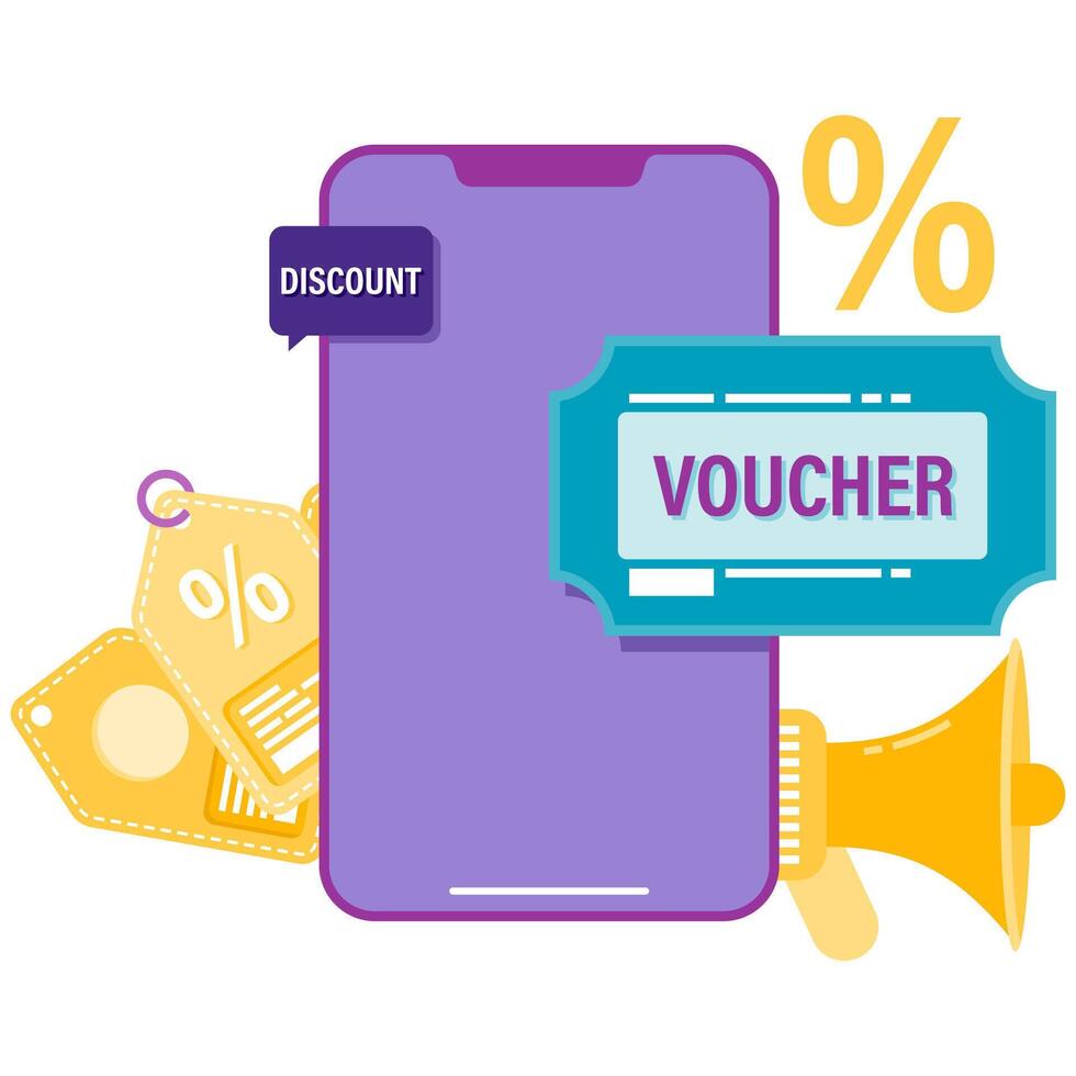 smartphone with a digital voucher, online store vector