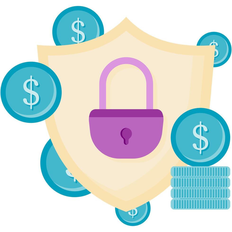 shield with padlock and coins vector