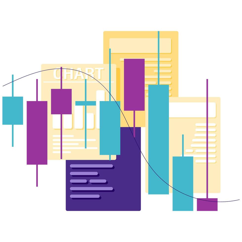 candlestick in front of a stack of documents as a symbol of investment portfolio vector