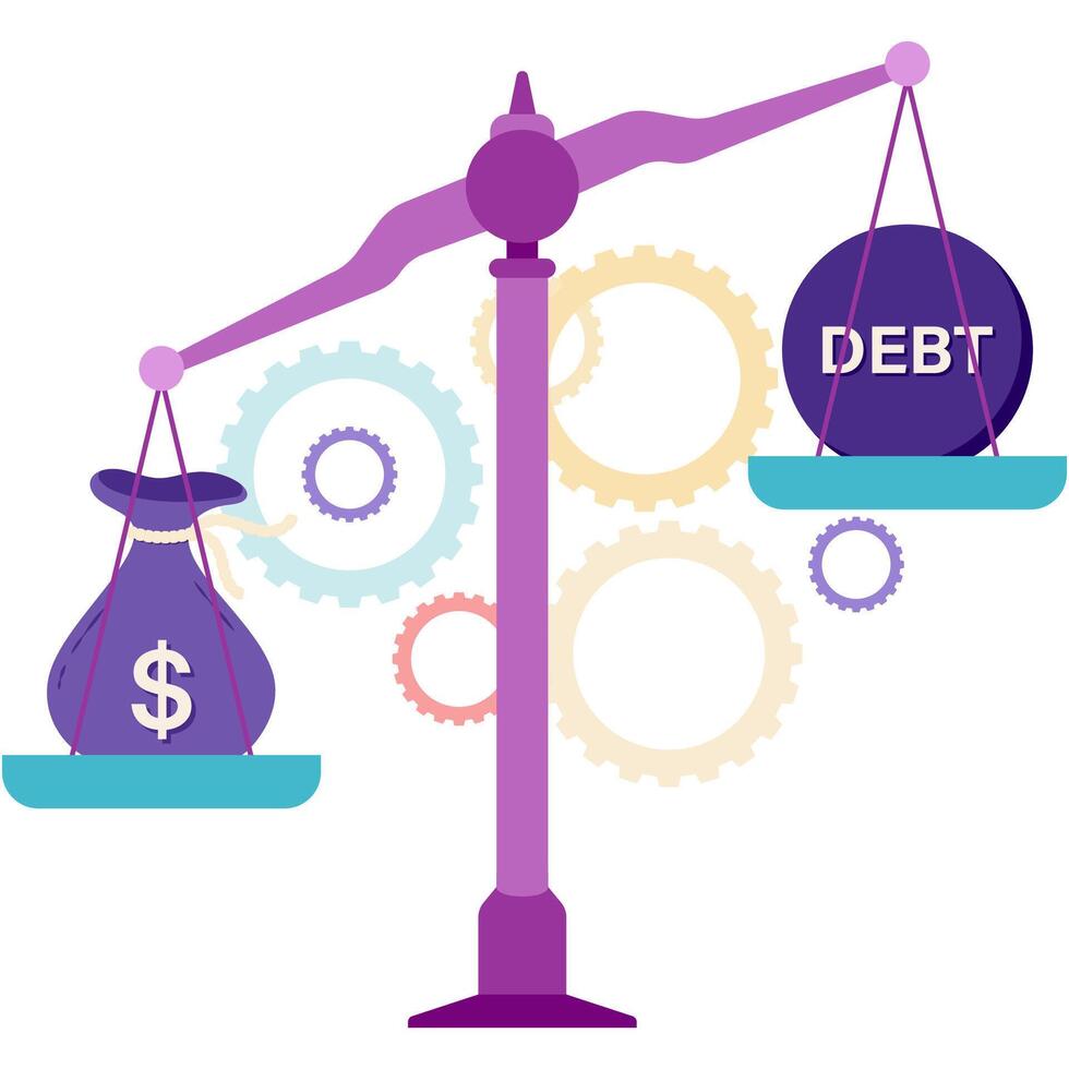 money bag and loan scales with gear background vector
