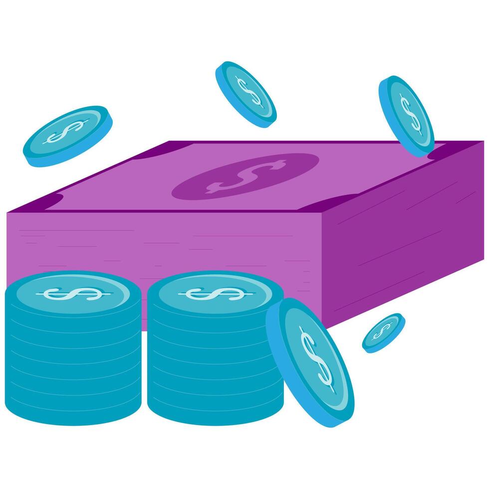 pile of coins and banknotes and financial reports vector