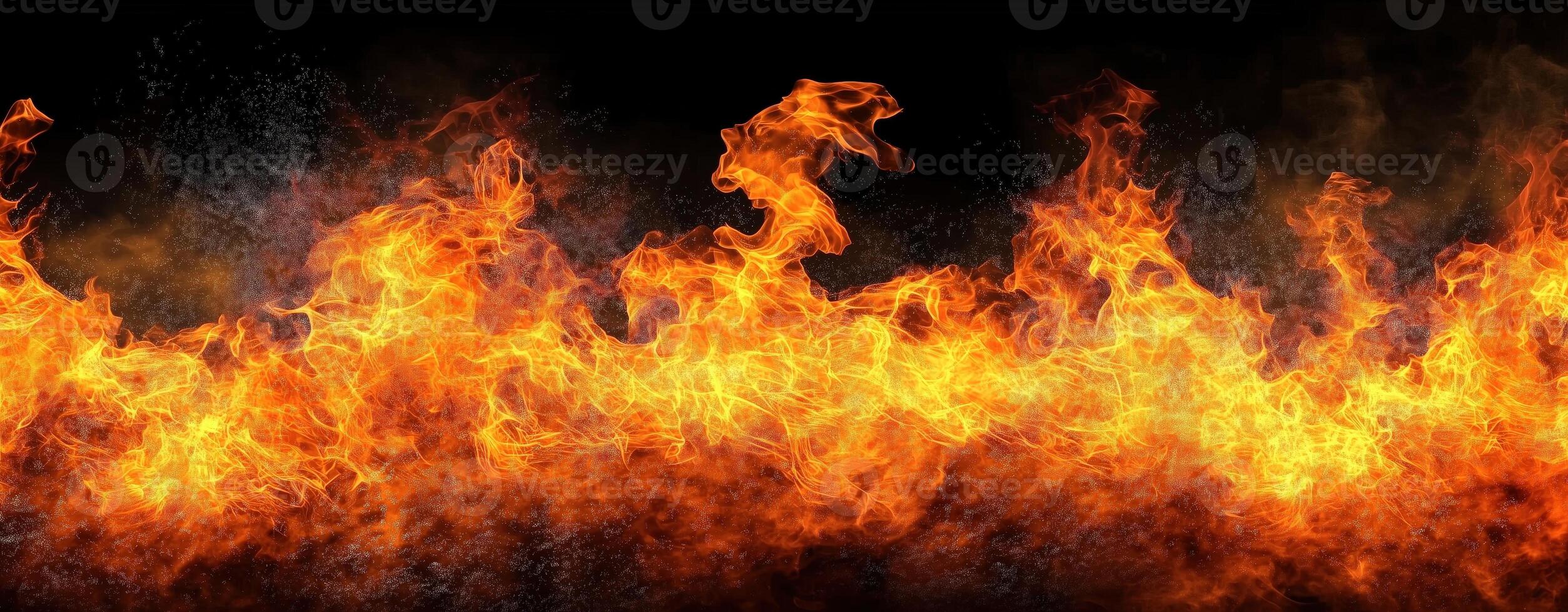 Intense flames with vivid orange and red hues on a dark background, heat and energy photo